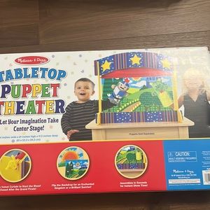 Melissa & Doug Tabletop Puppet Theater with Roll-Up Velvet Curtain Easy Assemble